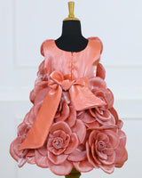 Coral Orange Short Dress Highlighted with Hand Embellished Flower Petals.