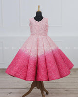 Rose Pink and Icey Pink Double Shaded Panel Gown with Fabric Manipulated Twirled Detachable Belt.