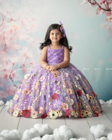 Lavender Embroidery Ball Gown with Weaving Yoke Pattern and Highlighted Handwork.