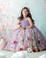 Lavender Embroidery Ball Gown with Weaving Yoke Pattern and Highlighted Handwork.