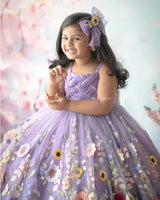 Lavender Embroidery Ball Gown with Weaving Yoke Pattern and Highlighted Handwork.
