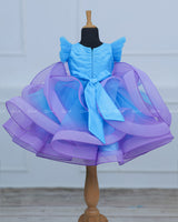 Sky Blue and Lavender Twirled Gown with Rich White Bead Work.