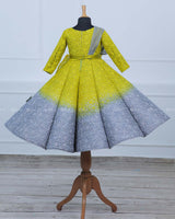 Green & Grey Double Shaded Panel Gown with Fabric Manipulated Twirled Detachable Belt.