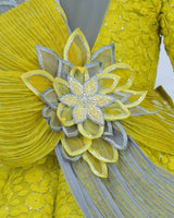 Green & Grey Double Shaded Panel Gown with Fabric Manipulated Twirled Detachable Belt.