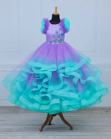 Mermaid Theme Purple and Sea Blue combo Swriled Gown