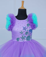 Mermaid Theme Purple and Sea Blue combo Swriled Gown