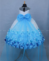 Blue color gradient rosette ball gown with pearl embellished yoke