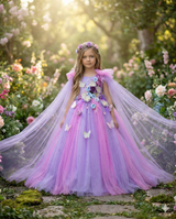 Pink & Lavender Shade Ball Gown with Attachable Sleeve Trail