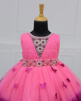 rose Pink and Plum Purple Ombre Shaded Gown with Rich White Bead Work