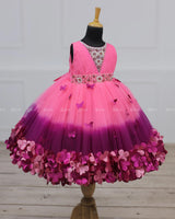 rose Pink and Plum Purple Ombre Shaded Gown with Rich White Bead Work