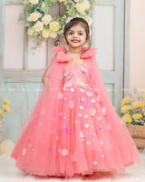 Dreamy Floral Flamingo Pink Princess Gown