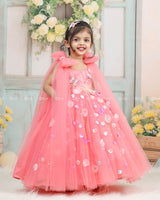 Dreamy Floral Flamingo Pink Princess Gown