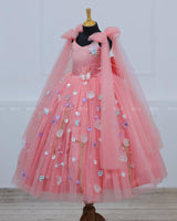 Dreamy Floral Flamingo Pink Princess Gown