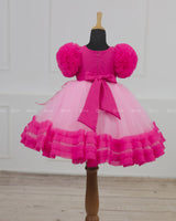 Baby Pink and Hot Pink Party Wear Gown with Heavy and Crafted Yoke with Petal Detailing