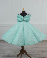 AQUA Marine Blue Panel Gown Highlighted with Handcrafted Pink Butterfly Patches.