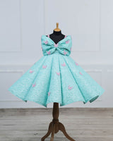 AQUA Marine Blue Panel Gown Highlighted with Handcrafted Pink Butterfly Patches.