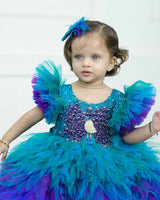 Peacock Double Shaded Feather Frill with Heavy Intrecated Handwork on Yoke