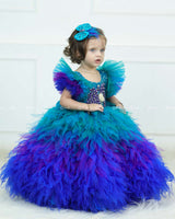 Peacock Double Shaded Feather Frill with Heavy Intrecated Handwork on Yoke