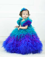 Peacock Double Shaded Feather Frill with Heavy Intrecated Handwork on Yoke