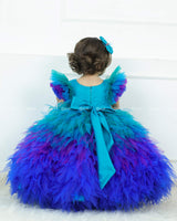 Peacock Double Shaded Feather Frill with Heavy Intrecated Handwork on Yoke