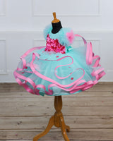 Moonlight- Pale turquoise Twirled Party wear Gown with pink Flowers.