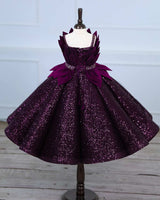 Dark Purple Sequence Panel Gown with a Petal Style Detachable Top.
