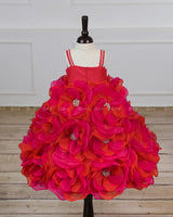 Pink and Orange Short Frock Highlighted with Hand Embellished Flower Petals.