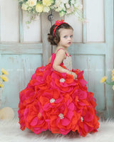 Pink and Orange Short Frock Highlighted with Hand Embellished Flower Petals.