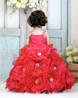 Pink and Orange Short Frock Highlighted with Hand Embellished Flower Petals.