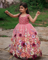 Coral Embroidery Ball Gown with Weaving Yoke Pattern and Highlighted Handwork.