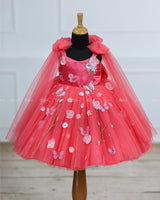 Dreamy Floral Salmon Pink Princess Gown