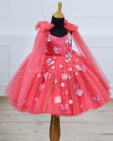 Dreamy Floral Salmon Pink Princess Gown