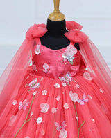 Dreamy Floral Salmon Pink Princess Gown
