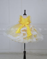 Swan Theme Yellow & White Color Gradient Swirled Gown