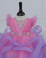 Pink and Lavender Twirled Gown with Rich White Bead Work