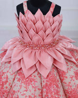 Stunning Salmon Pink Floral Gown With Flowers and Petal Style Detachable Top