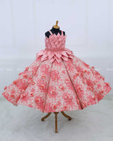 Stunning Salmon Pink Floral Gown With Flowers and Petal Style Detachable Top