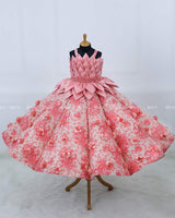 Stunning Salmon Pink Floral Gown With Flowers and Petal Style Detachable Top