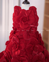Blood Red Short Dress Highlighted with Hand Embellished Flower Petals.