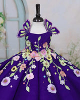 Dark Purple Panel Gown with Heavy Embellished Flowers