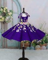 Dark Purple Panel Gown with Heavy Embellished Flowers