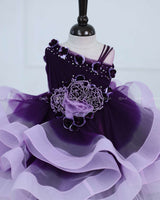 Dark Purple and Pink Lavender ombre shaded pleated one shoulder couture gown