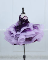 Dark Purple and Pink Lavender ombre shaded pleated one shoulder couture gown