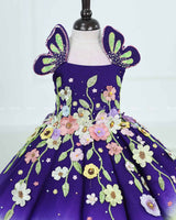 Dark purple and Green Panel Gown with Heavy Embellished Flowers