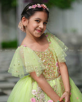 Light Lime Green Gown with Intricate Handworks