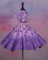 Lavender Pink and Dusty Lavender Panel Gown with Heavy Embellished Flowers