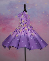 Lavender Pink and Dusty Lavender Panel Gown with Heavy Embellished Flowers