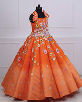 Dark Orange and Light orange Gown with Heavy Embellished Flowers
