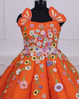 Dark Orange and Light orange Gown with Heavy Embellished Flowers
