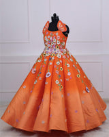 Dark Orange and Light orange Gown with Heavy Embellished Flowers